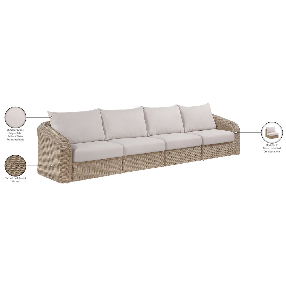 Seacrest 155.25" Beige Olefin And Wicker 4pc. Outdoor Patio Modular Sofa