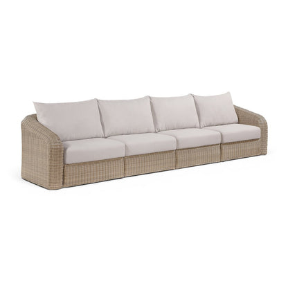 Seacrest 155.25" Beige Olefin And Wicker 4pc. Outdoor Patio Modular Sofa