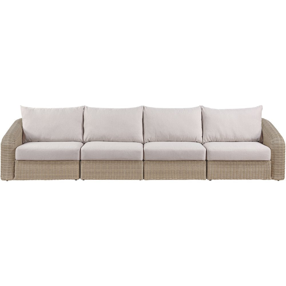 Seacrest 155.25" Beige Olefin And Wicker 4pc. Outdoor Patio Modular Sofa