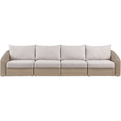 Seacrest 155.25" Beige Olefin And Wicker 4pc. Outdoor Patio Modular Sofa