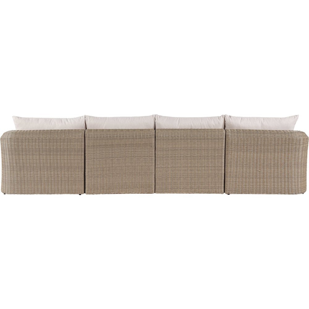 Seacrest 155.25" Beige Olefin And Wicker 4pc. Outdoor Patio Modular Sofa