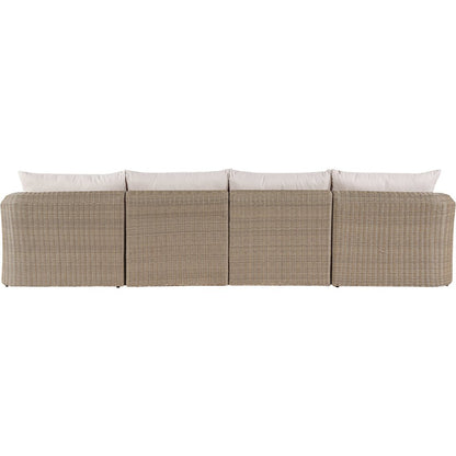 Seacrest 155.25" Beige Olefin And Wicker 4pc. Outdoor Patio Modular Sofa