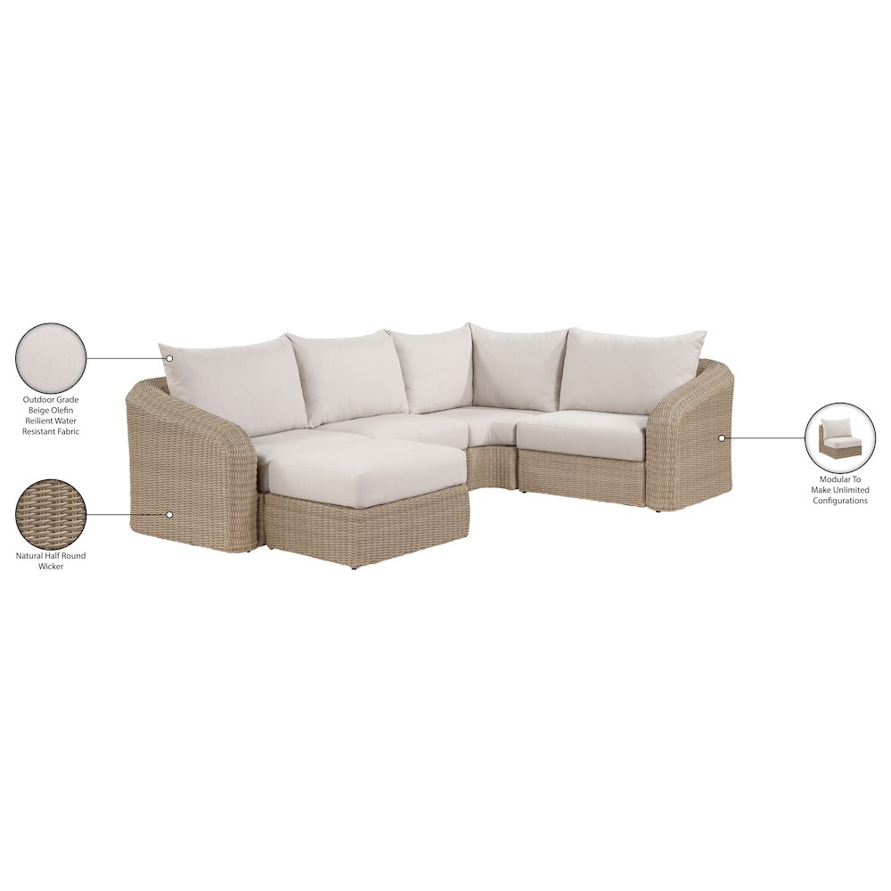 Seacrest 123.25" Beige Olefin And Wicker 5pc. Outdoor Patio Modular Sectional