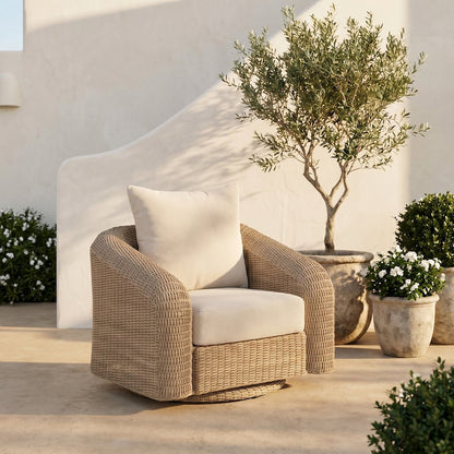 Seacrest Beige Olefin And Wicker Outdoor Patio Swivel Chair