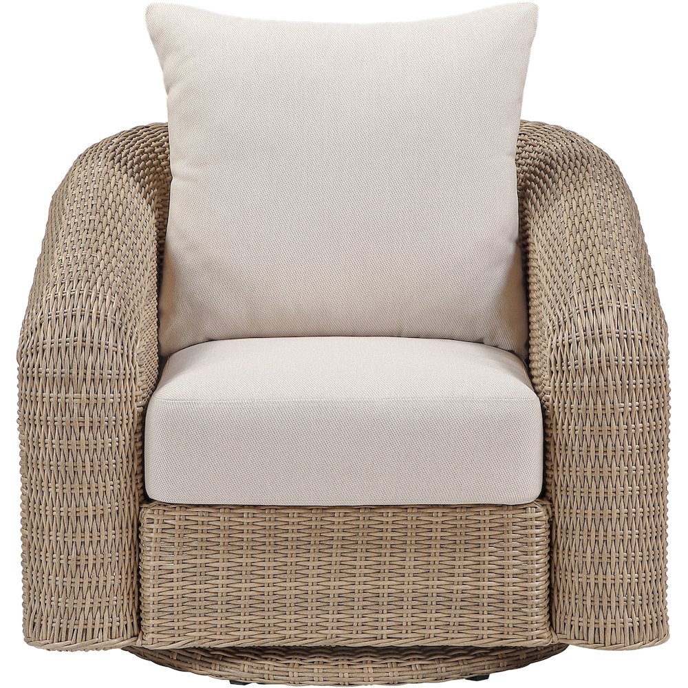 Seacrest Beige Olefin And Wicker Outdoor Patio Swivel Chair