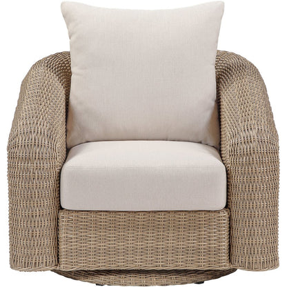 Seacrest Beige Olefin And Wicker Outdoor Patio Swivel Chair