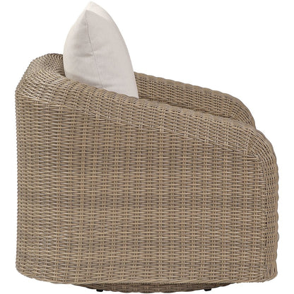 Seacrest Beige Olefin And Wicker Outdoor Patio Swivel Chair