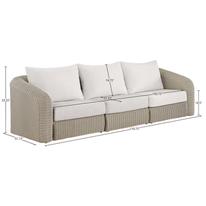 Seacrest 120.25" Cream Olefin And Wicker 3pc. Outdoor Patio Modular Sofa