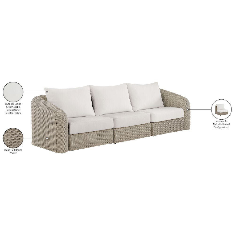Seacrest 120.25" Cream Olefin And Wicker 3pc. Outdoor Patio Modular Sofa