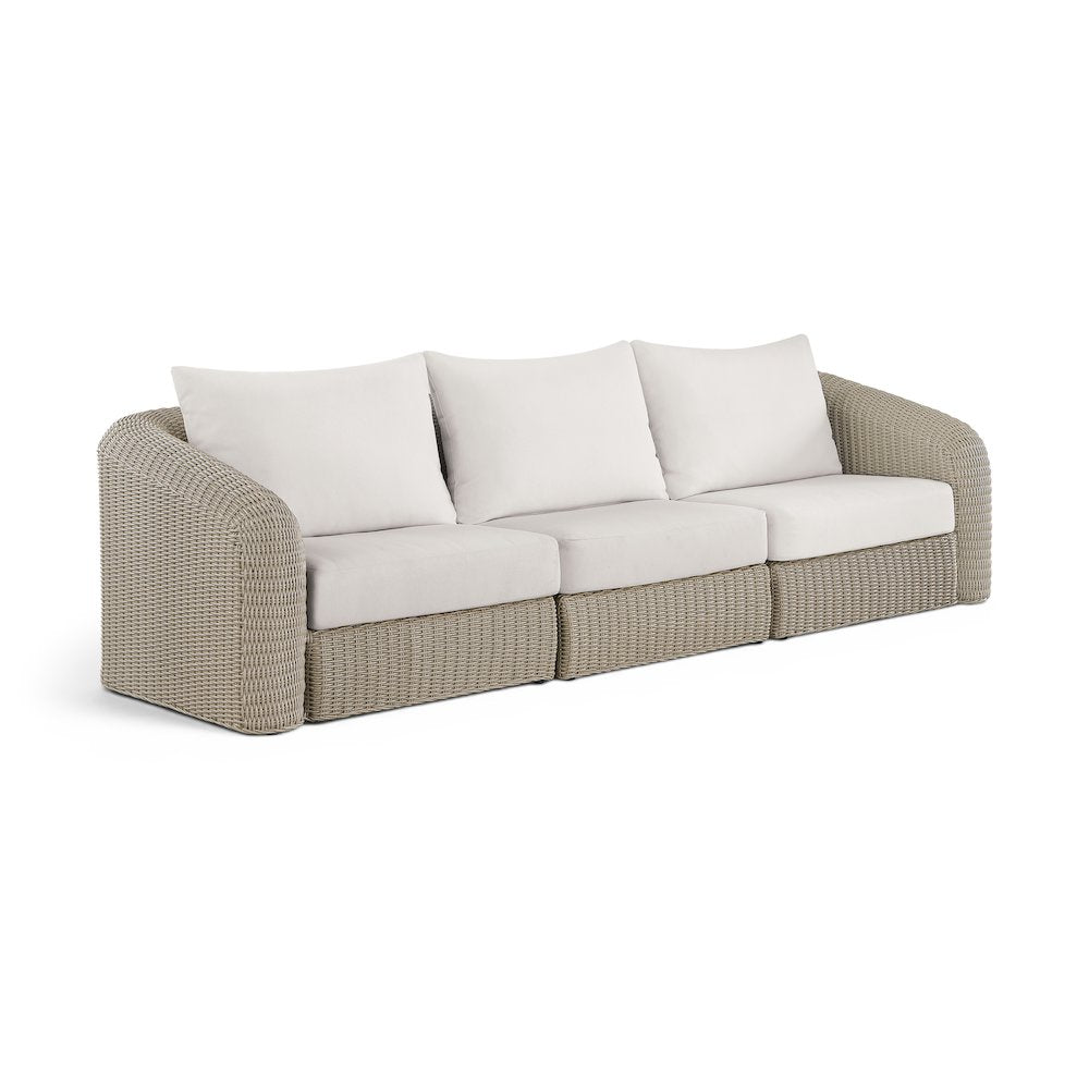 Seacrest 120.25" Cream Olefin And Wicker 3pc. Outdoor Patio Modular Sofa