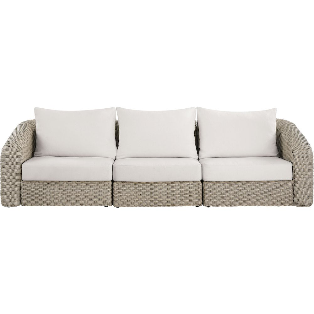 Seacrest 120.25" Cream Olefin And Wicker 3pc. Outdoor Patio Modular Sofa