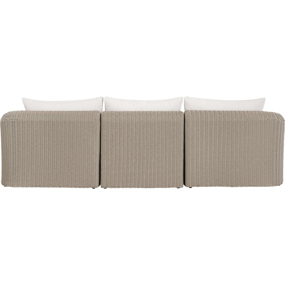 Seacrest 120.25" Cream Olefin And Wicker 3pc. Outdoor Patio Modular Sofa