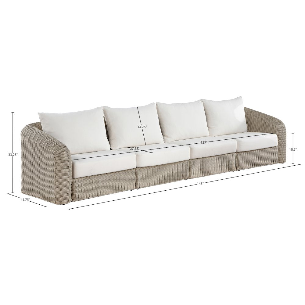 Seacrest 155.25" Cream Olefin And Wicker 4pc. Outdoor Patio Modular Sofa