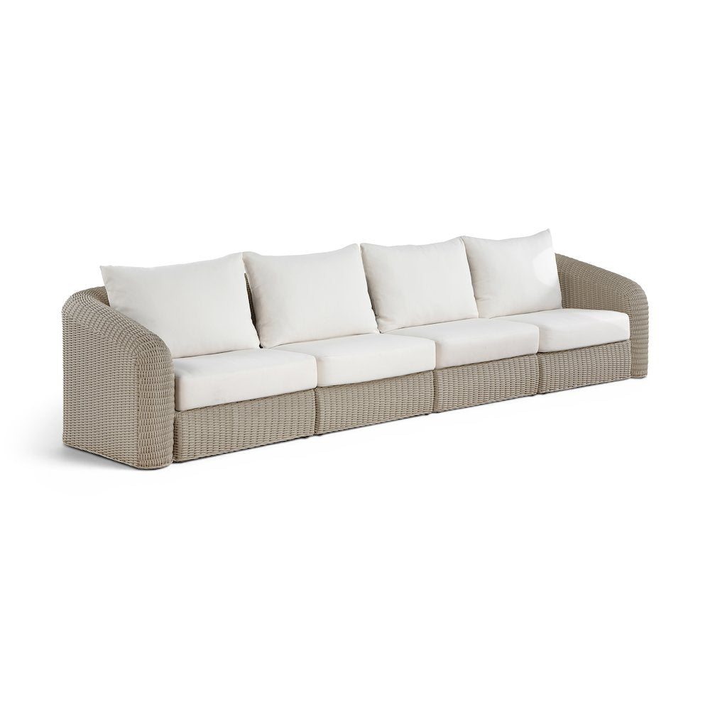 Seacrest 155.25" Cream Olefin And Wicker 4pc. Outdoor Patio Modular Sofa