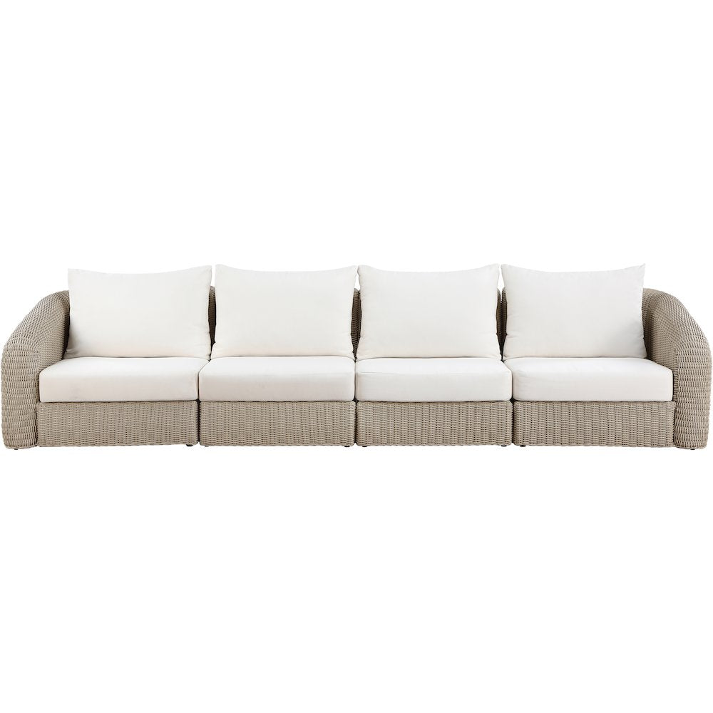Seacrest 155.25" Cream Olefin And Wicker 4pc. Outdoor Patio Modular Sofa