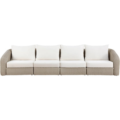 Seacrest 155.25" Cream Olefin And Wicker 4pc. Outdoor Patio Modular Sofa