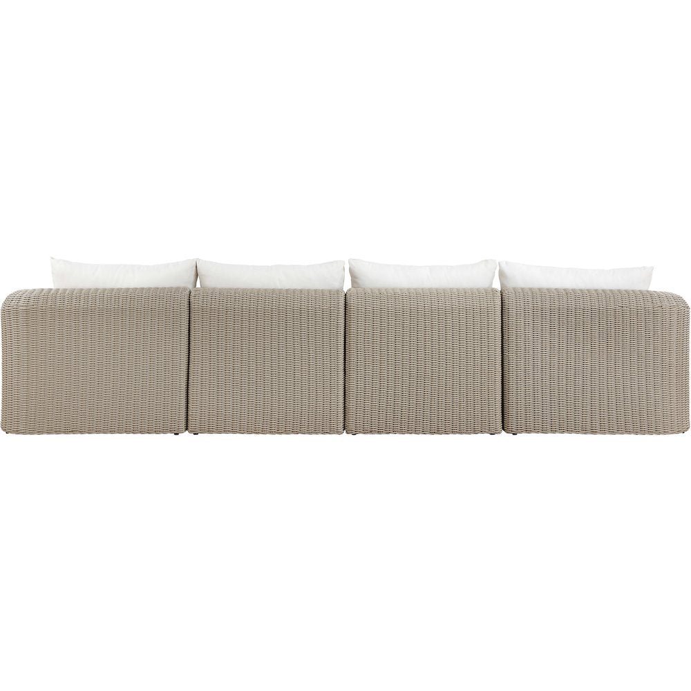 Seacrest 155.25" Cream Olefin And Wicker 4pc. Outdoor Patio Modular Sofa
