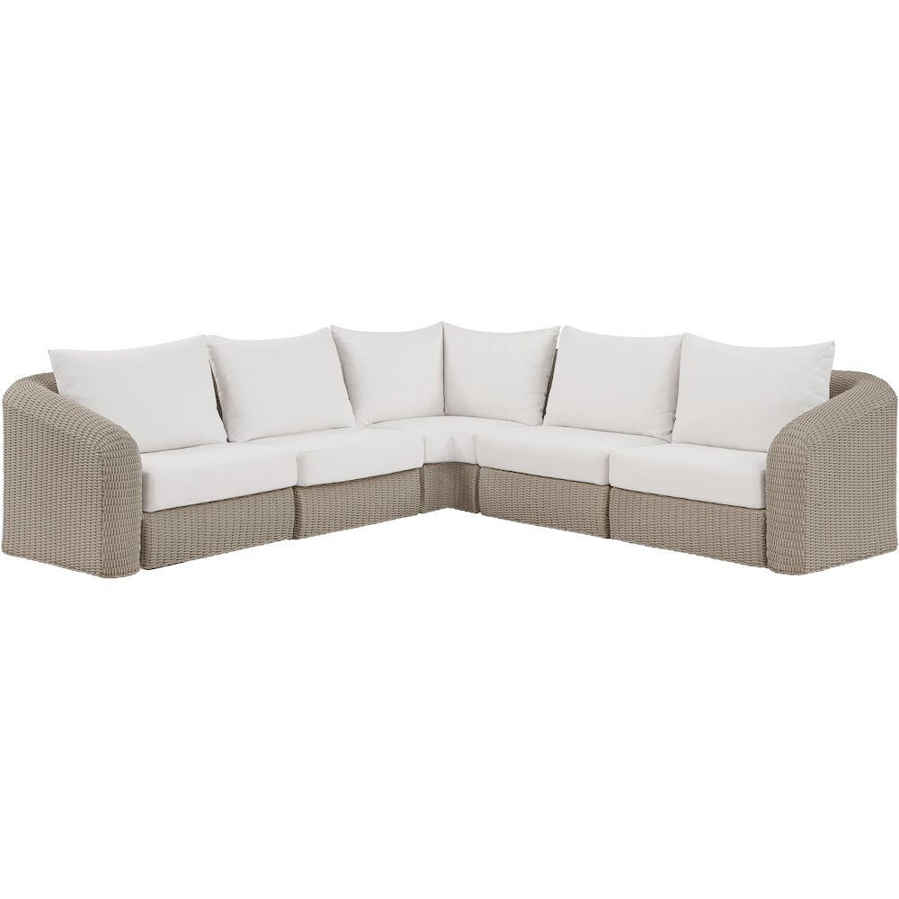 Seacrest 123.25" Cream Olefin And Wicker 5pc. Outdoor Patio Modular Sectional