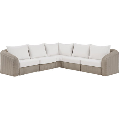 Seacrest 123.25" Cream Olefin And Wicker 5pc. Outdoor Patio Modular Sectional