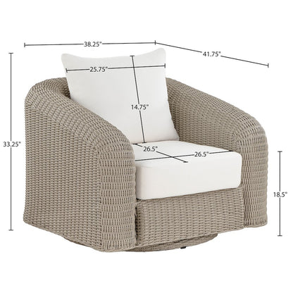 Seacrest Cream Olefin And Wicker Outdoor Patio Swivel Chair
