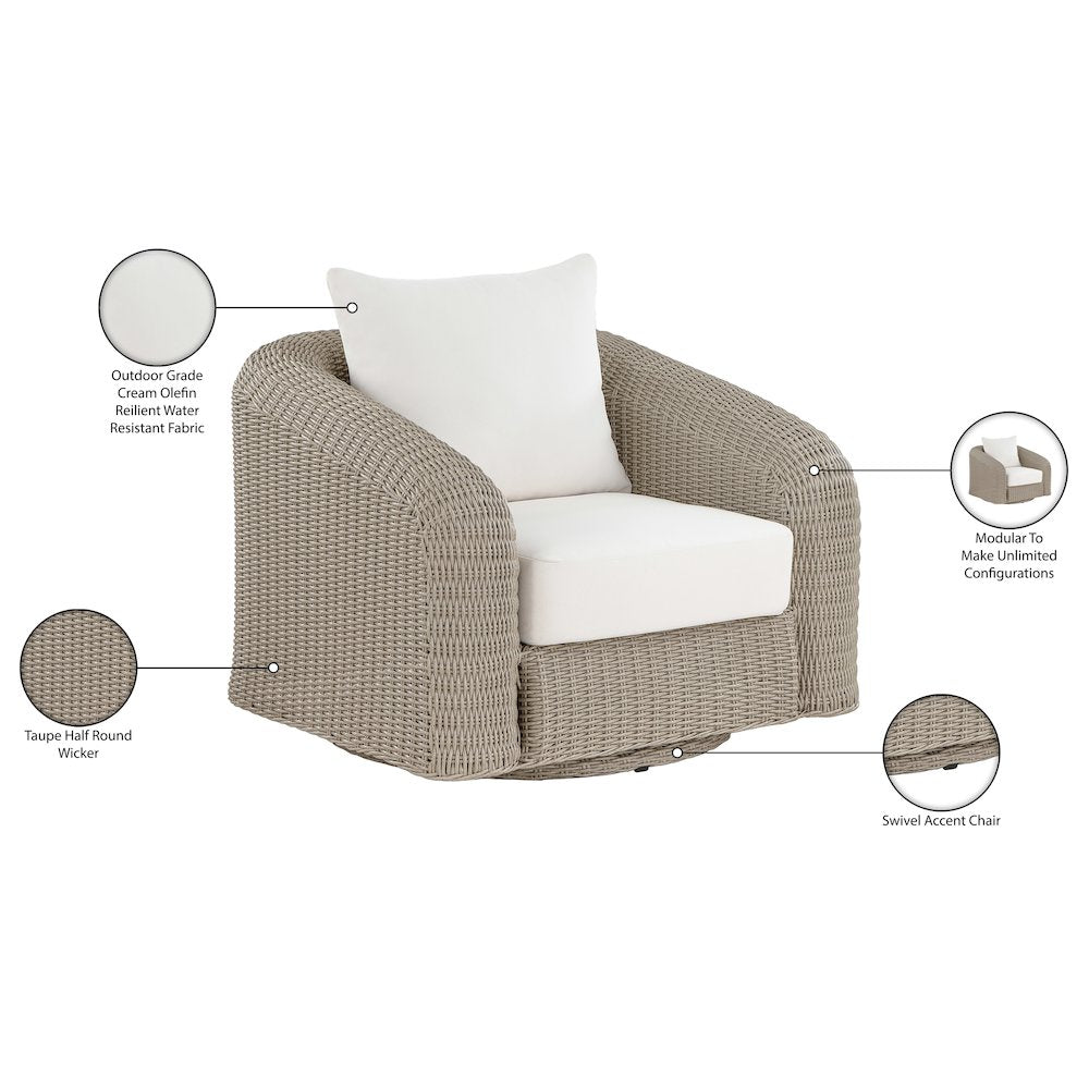 Seacrest Cream Olefin And Wicker Outdoor Patio Swivel Chair