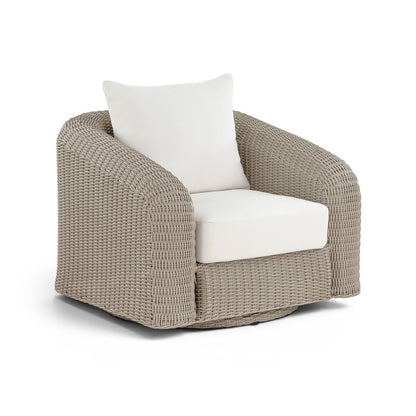 Seacrest Cream Olefin And Wicker Outdoor Patio Swivel Chair