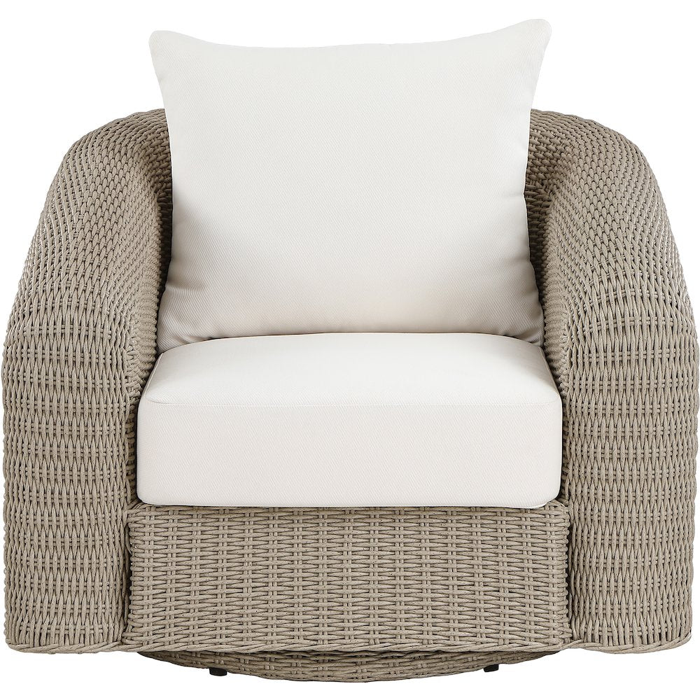 Seacrest Cream Olefin And Wicker Outdoor Patio Swivel Chair