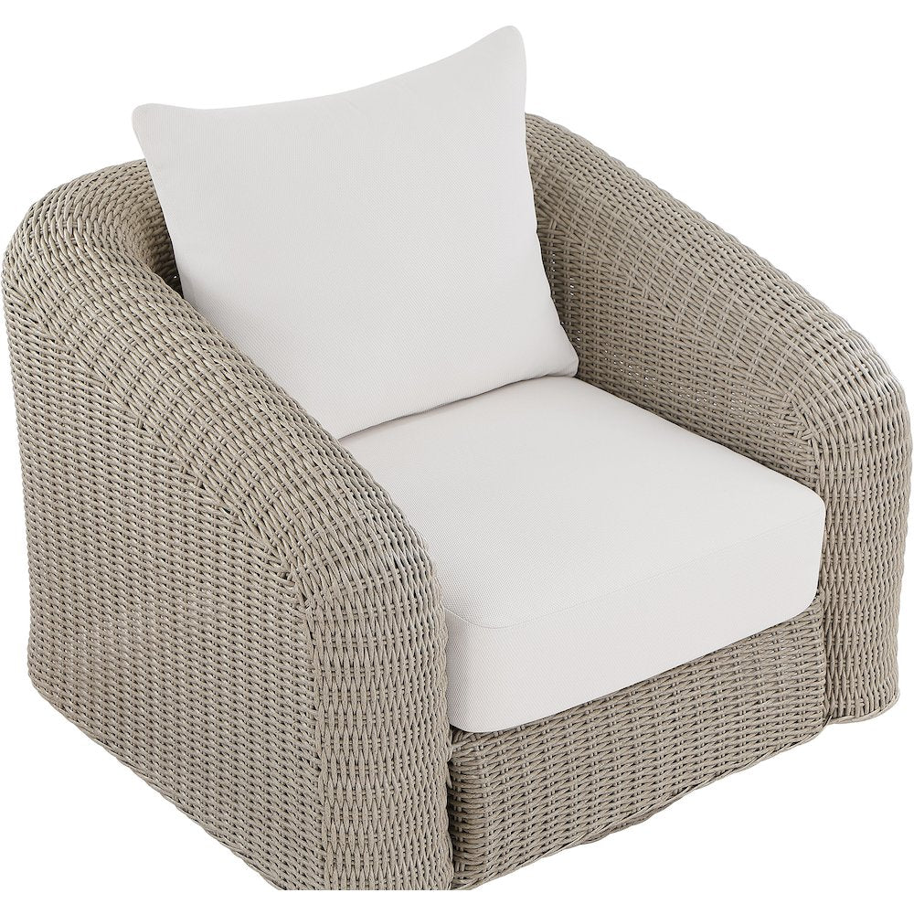 Seacrest Cream Olefin And Wicker Outdoor Patio Swivel Chair