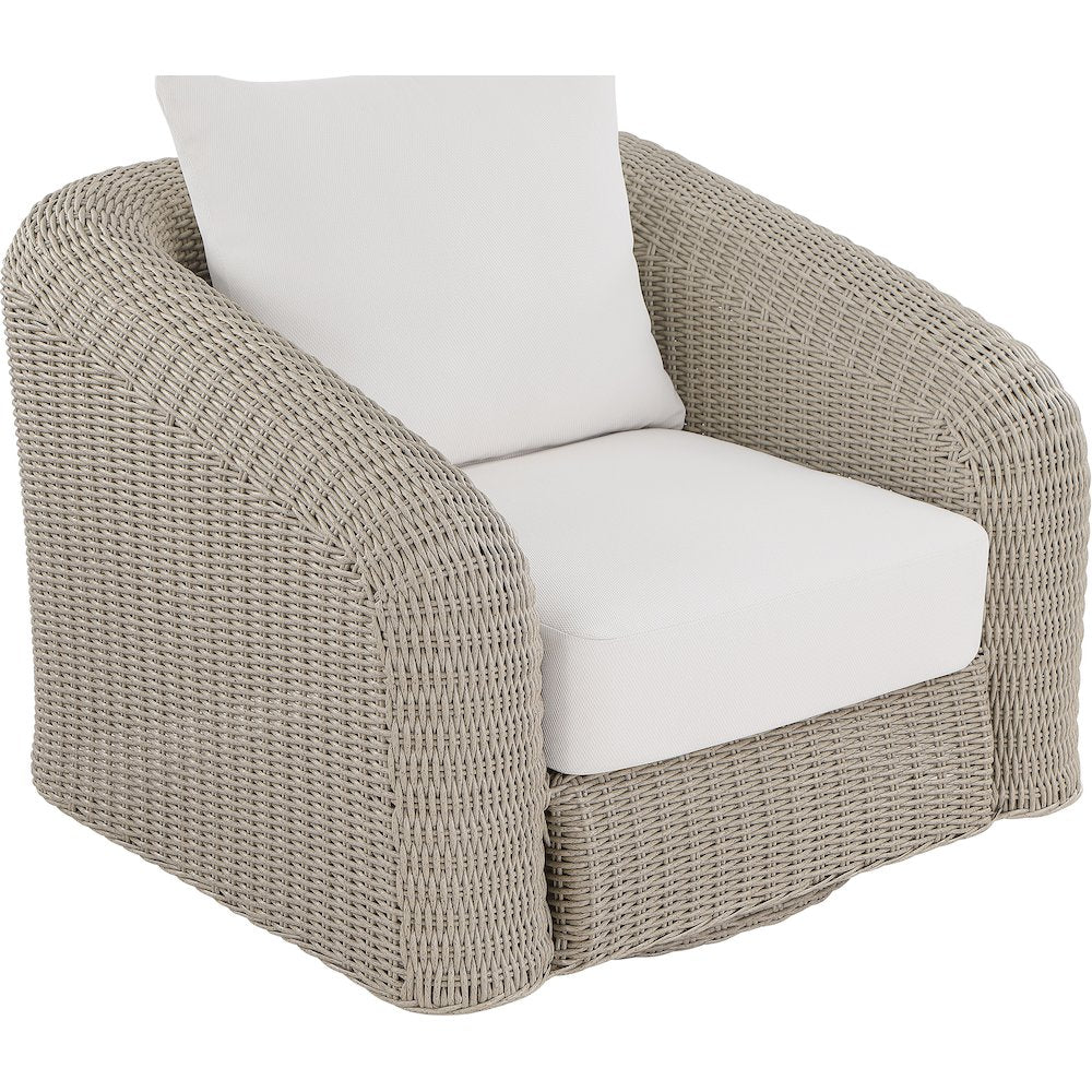 Seacrest Cream Olefin And Wicker Outdoor Patio Swivel Chair