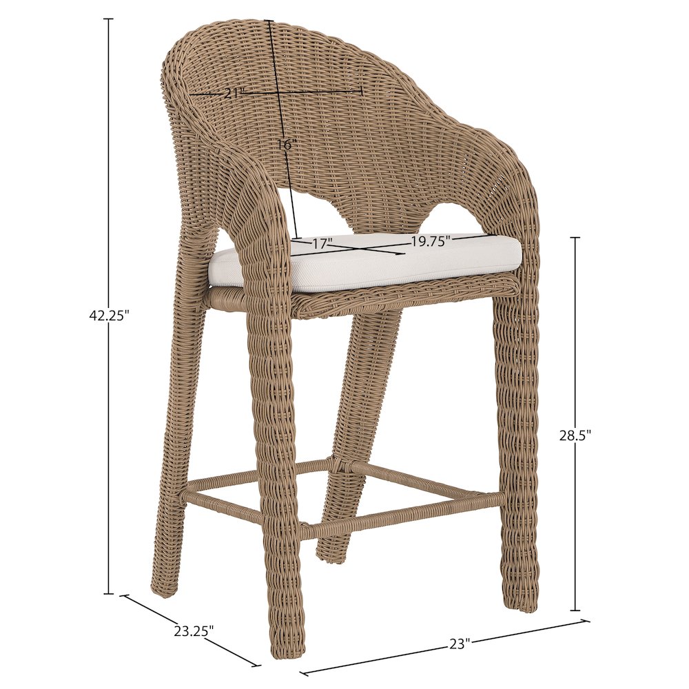 Seacrest Natural Olefin Water Resistant Fabric, Wicker Outdoor Patio Bar Stool