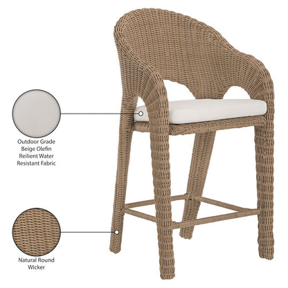 Seacrest Natural Olefin Water Resistant Fabric, Wicker Outdoor Patio Bar Stool