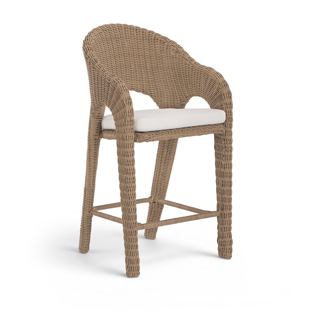 Seacrest Natural Olefin Water Resistant Fabric, Wicker Outdoor Patio Bar Stool