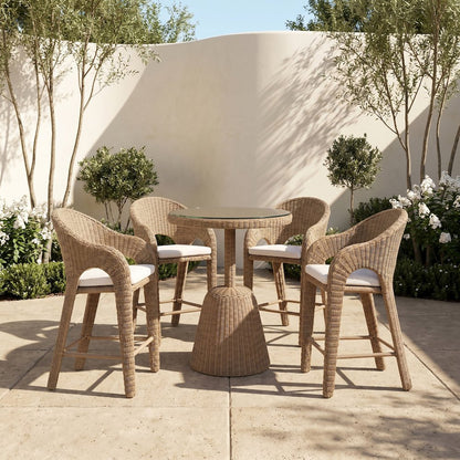 Seacrest Natural Olefin Water Resistant Fabric, Wicker Outdoor Patio Bar Stool