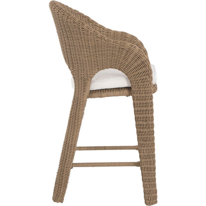 Seacrest Natural Olefin Water Resistant Fabric, Wicker Outdoor Patio Bar Stool