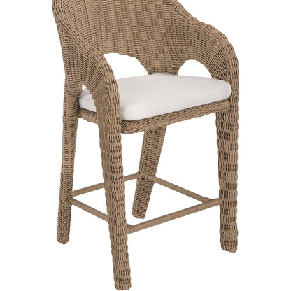 Seacrest Natural Olefin Water Resistant Fabric, Wicker Outdoor Patio Bar Stool