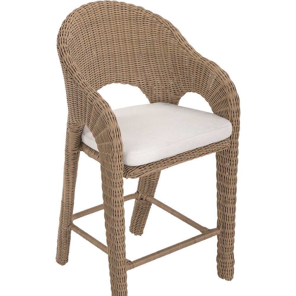 Seacrest Natural Olefin Water Resistant Fabric, Wicker Outdoor Patio Bar Stool