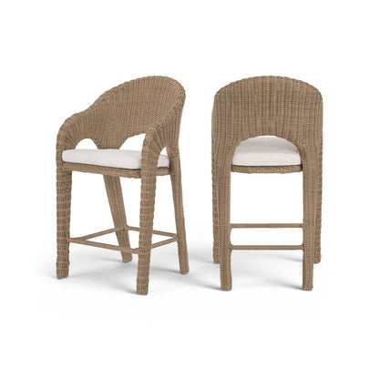 Seacrest Natural Olefin Water Resistant Fabric, Wicker Outdoor Patio Bar Stool