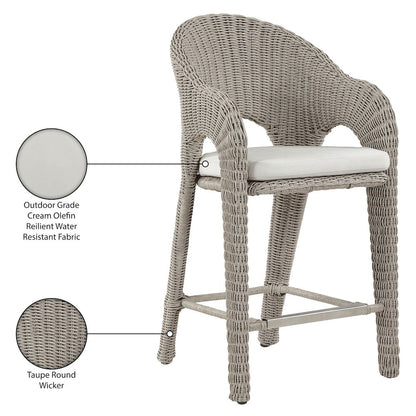 Seacrest Taupe Olefin Water Resistant Fabric And Wicker Outdoor Patio Bar Stool