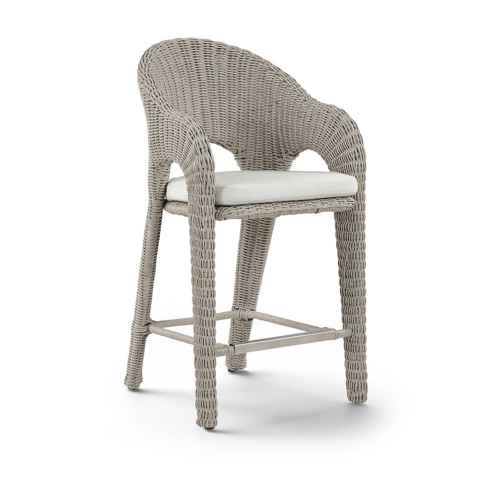 Seacrest Taupe Olefin Water Resistant Fabric And Wicker Outdoor Patio Bar Stool