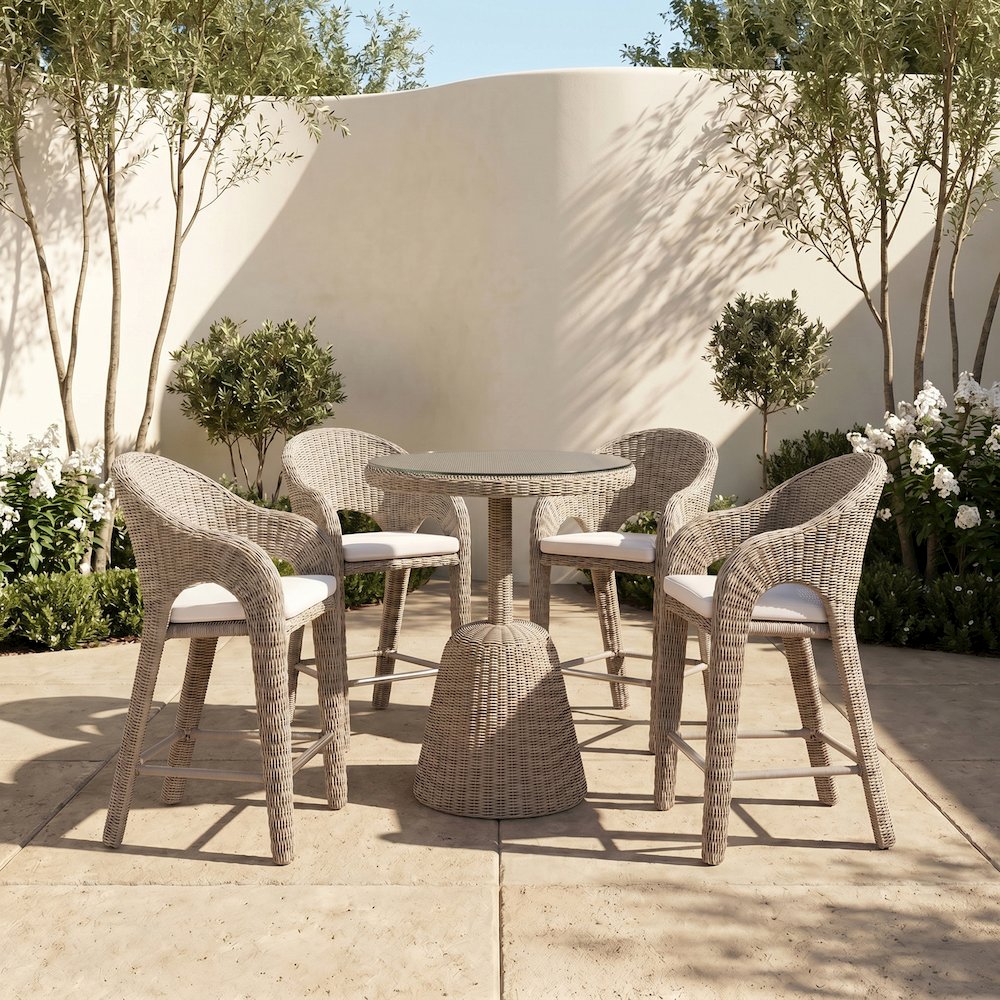 Seacrest Taupe Olefin Water Resistant Fabric And Wicker Outdoor Patio Bar Stool