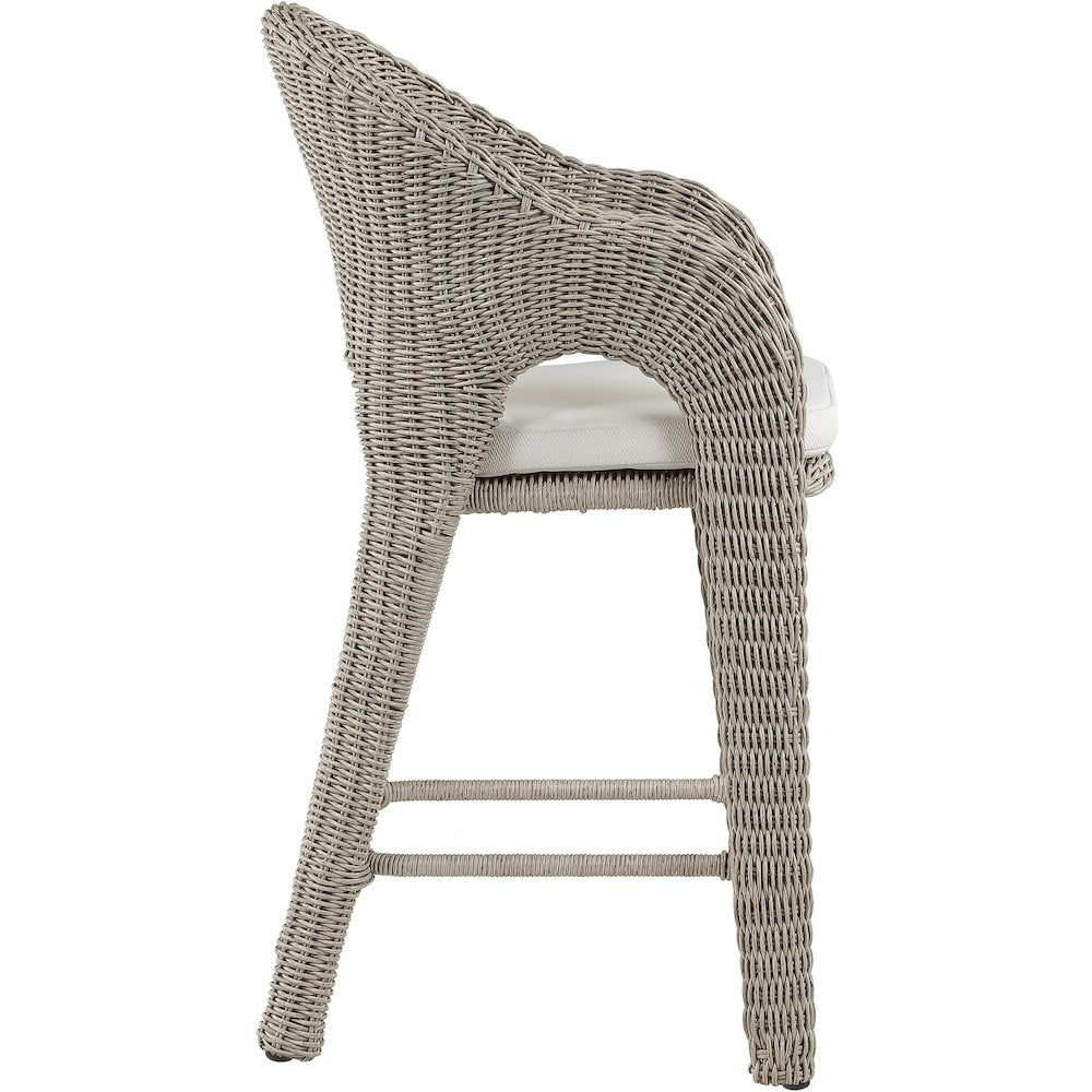 Seacrest Taupe Olefin Water Resistant Fabric And Wicker Outdoor Patio Bar Stool