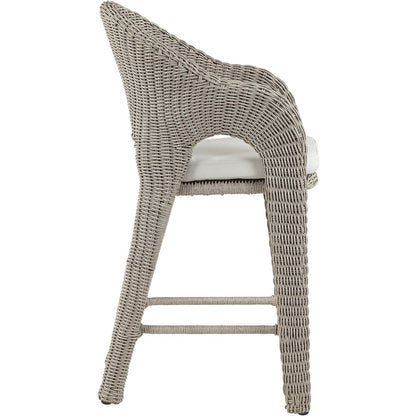 Seacrest Taupe Olefin Water Resistant Fabric And Wicker Outdoor Patio Bar Stool