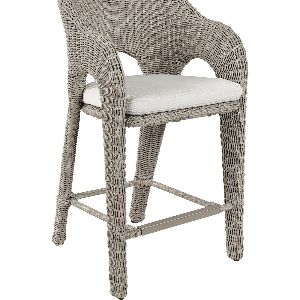 Seacrest Taupe Olefin Water Resistant Fabric And Wicker Outdoor Patio Bar Stool