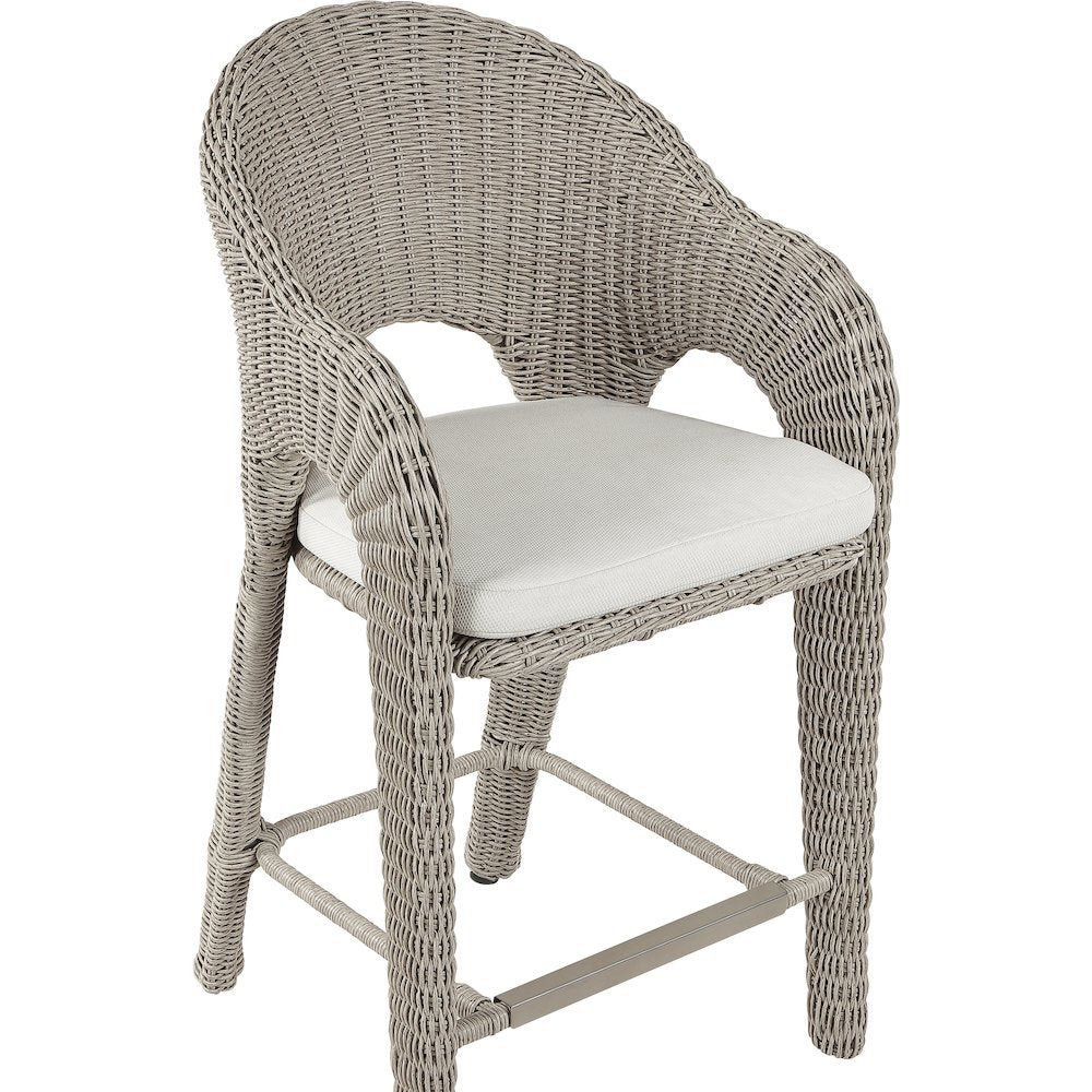Seacrest Taupe Olefin Water Resistant Fabric And Wicker Outdoor Patio Bar Stool