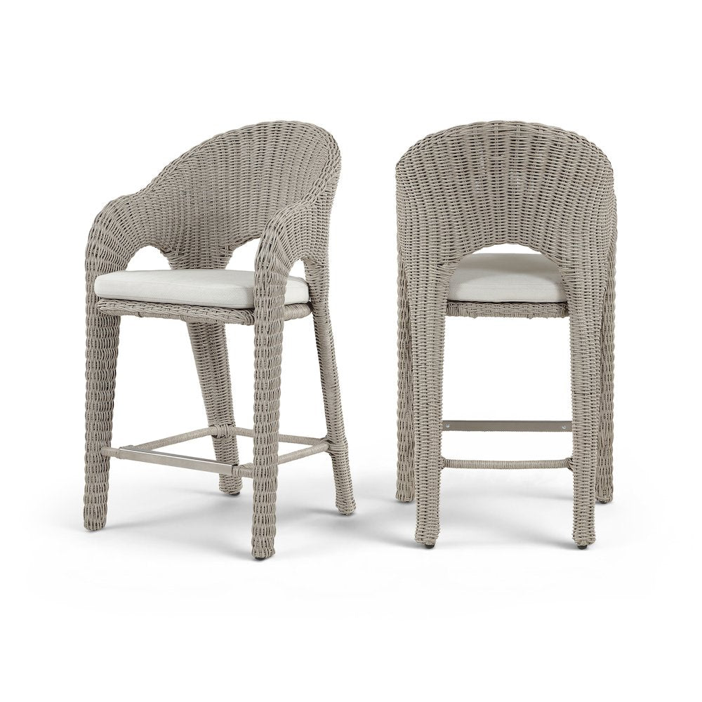 Seacrest Taupe Olefin Water Resistant Fabric And Wicker Outdoor Patio Bar Stool