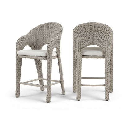Seacrest Taupe Olefin Water Resistant Fabric And Wicker Outdoor Patio Bar Stool
