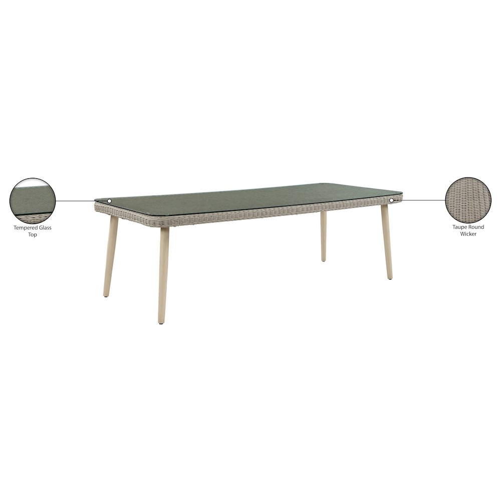 Seacrest 96" Taupe Tempered Glass Top And Wicker Outdoor Patio Dining Table