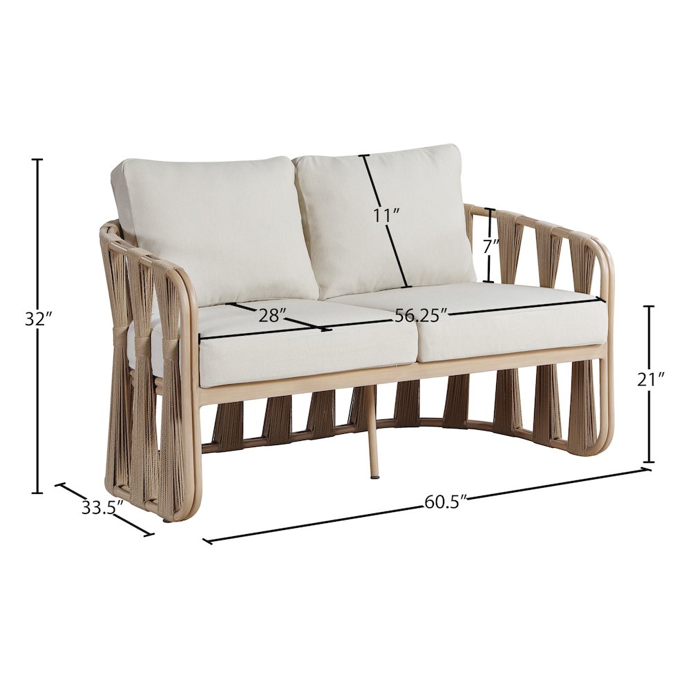 San Pietro 60.5" Beige Waterproof Fabric Outdoor Loveseat