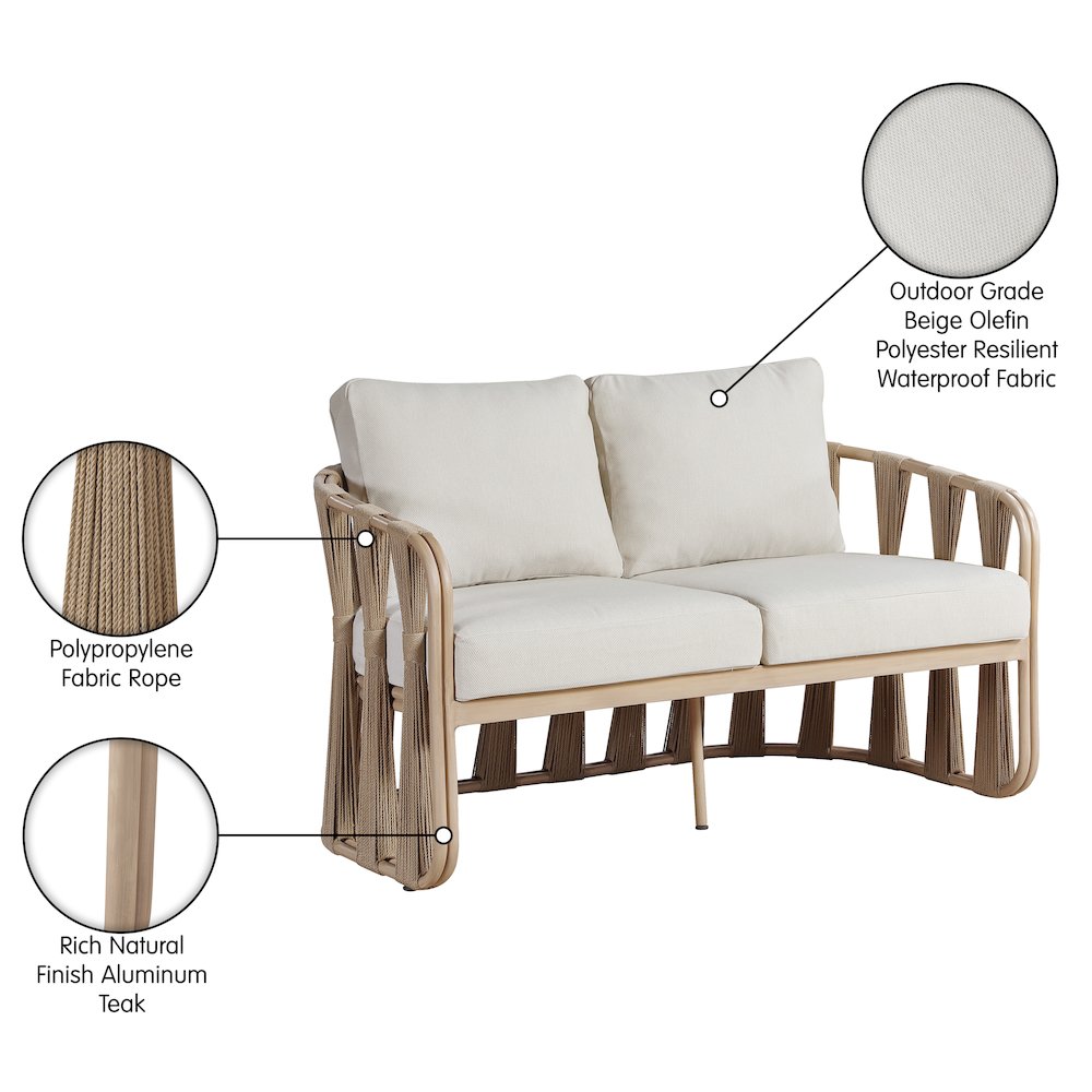 San Pietro 60.5" Beige Waterproof Fabric Outdoor Loveseat
