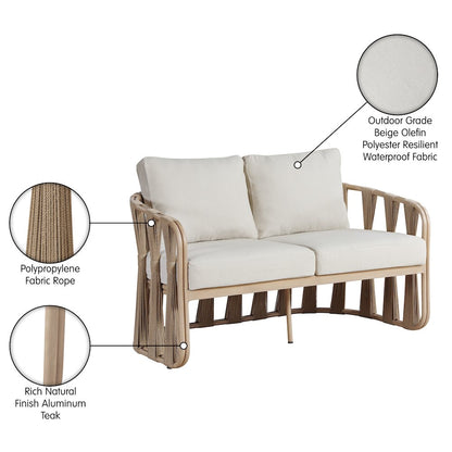 San Pietro 60.5" Beige Waterproof Fabric Outdoor Loveseat